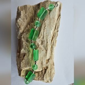 Sterling Green Sea Glass Bead Bracelet